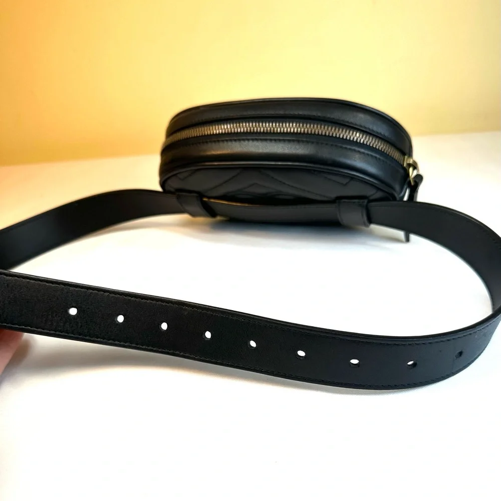 EUC! Gucci Black Quilted Leather GG Marmont Belt Bag with Gold Hardware - Picture 10 of 16